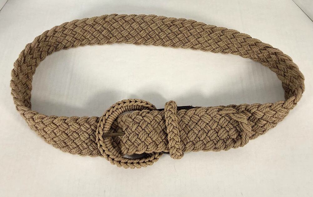 Lauren Ralph Lauren Tan Woven Cord Wide‎ BoHo Belt Round Buckle L/XL